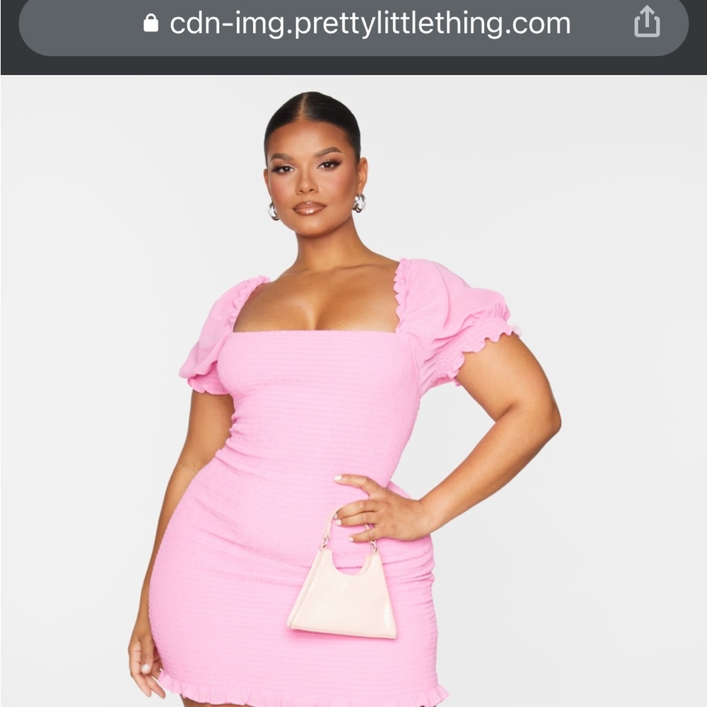 Plus Pink Puff Sleeve Shirred Bodycon Dress NWT